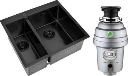 Комплект Мойка кухонная Zorg Light ZL R 590-2-510-R GRAFIT R, графит + Измельчитель Inox D ZR-38 D