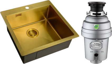 Комплект Мойка кухонная Zorg Light ZL R 510510 BRONZE + Измельчитель Inox D ZR-38 D