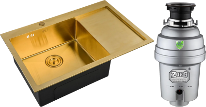 Комплект Мойка кухонная Zorg Inox Pvd SZR-7851-L Bronze + Измельчитель Inox D ZR-38 D