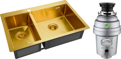 Комплект Мойка кухонная Zorg Inox PVD SZR-78-2-51 R bronze + Измельчитель Inox D ZR-56 D