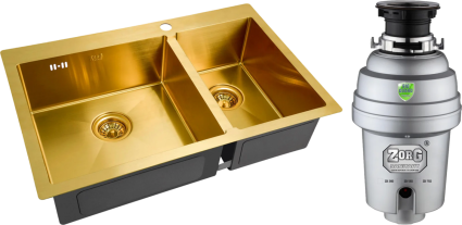 Комплект Мойка кухонная Zorg Inox PVD SZR-78-2-51 L bronze + Измельчитель Inox D ZR-38 D