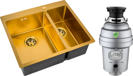 Комплект Мойка кухонная Zorg Inox PVD SZR-59-2-51-L BRONZE L, бронза + Измельчитель Inox D ZR-38 D