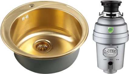 Комплект Мойка кухонная Zorg Inox Pvd SZR-510/205 Bronze + Измельчитель Inox D ZR-38 D