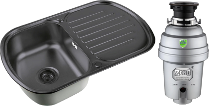 Комплект Мойка кухонная Zorg Inox PVD SZR 7749  GRAFIT графит + Измельчитель Inox D ZR-38 D