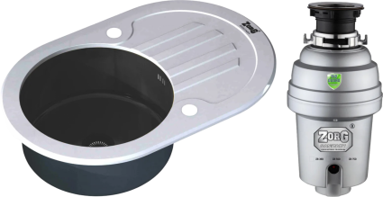 Комплект Мойка кухонная Zorg Glass GL-7851-OV-WHITE-GRAFIT графит + Измельчитель Inox D ZR-38 D