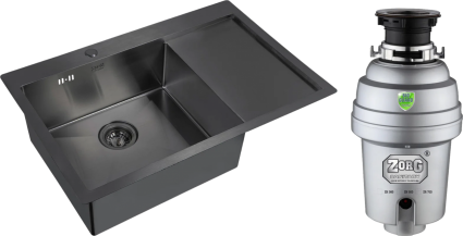 Комплект Мойка кухонная Zorg Inox PVD 7851 L grafit + Измельчитель Inox D ZR-56 D