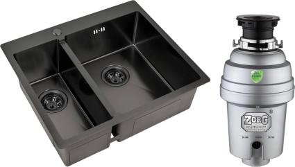 Комплект Мойка кухонная Zorg Inox PVD 59-2-51-R GRAFIT R, графит + Измельчитель Inox D ZR-38 D