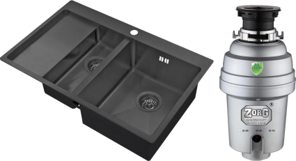 Комплект Мойка кухонная Zorg Inox PVD 5178-2-R grafit + Измельчитель Inox D ZR-38 D