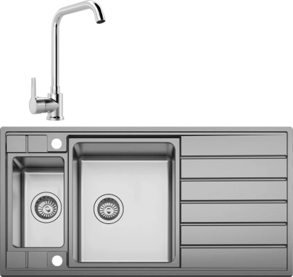 Комплект Мойка кухонная Seaman Eco Roma SMR-9750B2 с клапан-автоматом + Смеситель MEGA Ege MG-PL10 хром