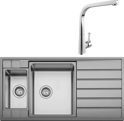 Комплект Мойка кухонная Seaman Eco Roma SMR-9750B2 без отверстий + Смеситель MEGA Mega MG-SUN03