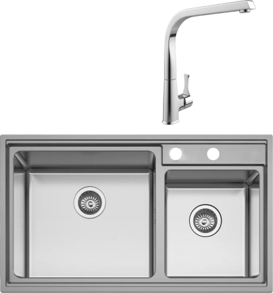 Комплект Мойка кухонная Seaman Eco Roma SMR-8650B с клапан-автоматом + Смеситель MEGA Mega MG-SUN03