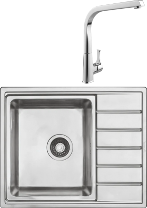 Комплект Мойка кухонная Seaman Eco Roma SMR-6150A без отверстий + Смеситель MEGA Mega MG-SUN03