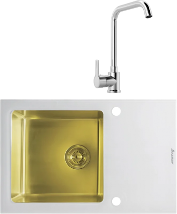 Комплект Мойка кухонная Seaman Eco Glass SMG-780W-Gold + Смеситель MEGA Ege MG-PL10 хром