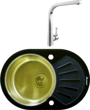 Комплект Мойка кухонная Seaman Eco Glass SMG-730B Gold + Смеситель MEGA Mega MG-SUN03