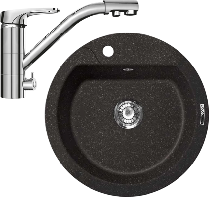 Комплект Мойка кухонная Lava R3 basalt + Смеситель SG05 CR chrome