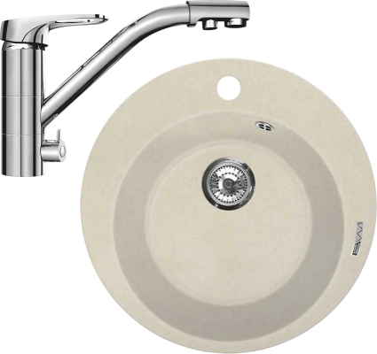 Комплект Мойка кухонная Lava R1 crema + Смеситель SG05 CR chrome