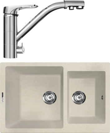 Комплект Мойка кухонная Lava D3.CRE crema + Смеситель SG05 CR chrome
