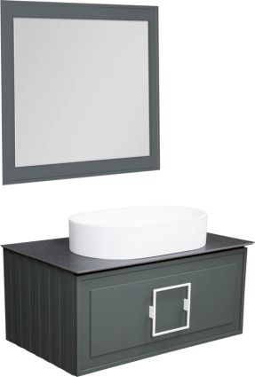 Мебель для ванной комнаты La Fenice Cubo 80, подвесная, серая, черная столешница, матовая раковина