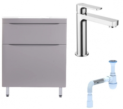 Комплект: Тумба с раковиной Style Line Бергамо Мини 70 Люкс Plus + Смеситель Lemark plus Grace LM1537C + Сифон АниПласт
