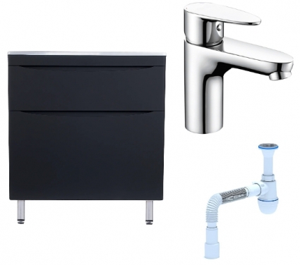 Комплект: Тумба с раковиной Style Line Бергамо Мини 80 Люкс Plus + Смеситель Wasserkraft Leine 3503 + Сифон АниПласт