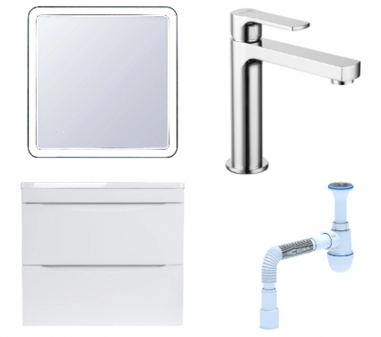 Комплект: Мебель для ванной Style Line Бергамо Мини 60 Люкс Plus + Смеситель Lemark plus Grace LM1537C + Сифон АниПласт