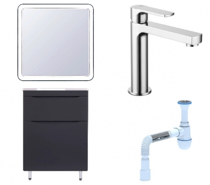 Комплект: Мебель для ванной Style Line Бергамо Мини 60 Люкс Plus + Смеситель Lemark plus Grace LM1537C + Сифон АниПласт