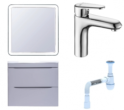Комплект: Мебель для ванной Style Line Бергамо Мини 60 Люкс Plus + Смеситель Lemark Point LM0306C + Сифон АниПласт