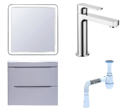 Комплект: Мебель для ванной Style Line Бергамо Мини 60 Люкс Plus + Смеситель Lemark plus Grace LM1537C + Сифон АниПласт