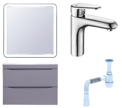 Комплект: Мебель для ванной Style Line Бергамо Мини 70 Люкс Plus + Смеситель Lemark Point LM0306C + Сифон АниПласт