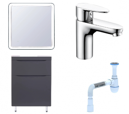Комплект: Мебель для ванной Style Line Бергамо Мини 70 Люкс Plus + Смеситель Wasserkraft Leine 3503 + Сифон АниПласт