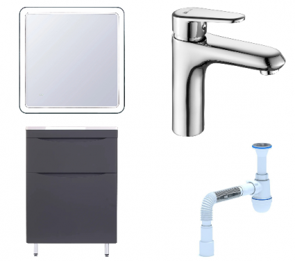 Комплект: Мебель для ванной Style Line Бергамо Мини 70 Люкс Plus + Смеситель Lemark Point LM0306C + Сифон АниПласт