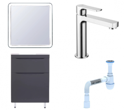 Комплект: Мебель для ванной Style Line Бергамо Мини 70 Люкс Plus + Смеситель Lemark plus Grace LM1537C + Сифон АниПласт