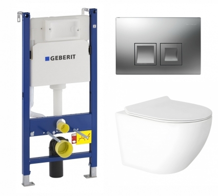 Комплект 3 в 1 инсталляция Geberit Duofix + Подвесной унитаз Enio Indigo с кнопкой Delta 50 хром матовая