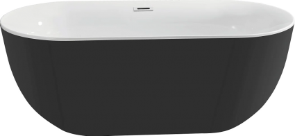 Акриловая ванна AQUATEK Афина AQ-144778BL 170x80 см, отдельностоящая, глянцевая черная, овальная, на ножках, со сливом-переливом