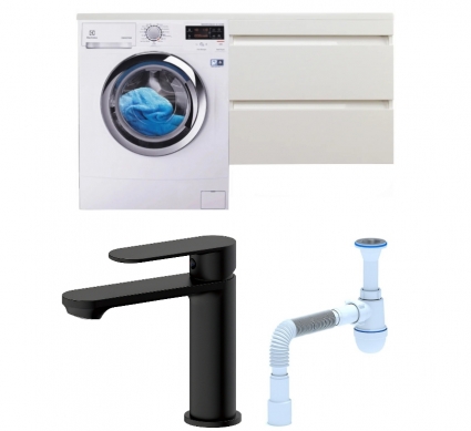 Комплект: Тумба с раковиной Style Line Даллас 140 Люкс Plus R + Смеситель Haiba HB10590-7 + Сифон АниПласт