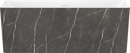 Акриловая ванна Wellsee Pure BY Wellsee 165x75 см, отдельностоящая, матовый черный мрамор, глянцевая белая, на ножках, со сливом-переливом, с донным клапаном, фурнитура белая