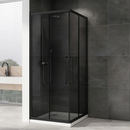 Душевой уголок Abber Schwarzer Diamant AG02080BDTH 80x80, профиль черный, стекло тонированное серое