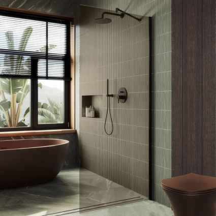 Душевая перегородка Maybahglass MGD-678-6ш 109 см, профиль черный, стекло бронза