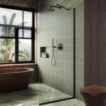 Душевая перегородка Maybahglass MGD-677-6у 109 см, профиль черный, стекло прозрачное