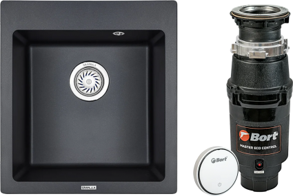 Комплект Мойка Granula 4651, шварц + Измельчитель Bort Master Eco Control