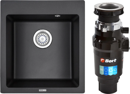 Комплект Мойка Granula 4651, черный + Измельчитель Bort Master Eco