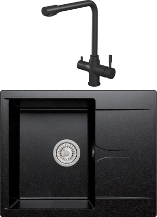 Комплект Мойка Polygran Gals 620 черная + Смеситель Rush MS9035-33Black черный