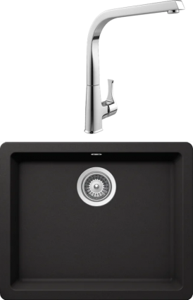 Комплект Мойка Schock Quadro 701047U 60 (N-100) Cristalite неро + Смеситель MEGA Mega