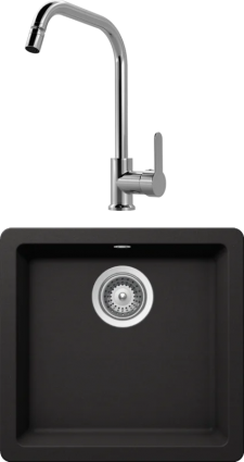 Комплект Мойка Schock Quadro 701046U 50 Cristalite неро + Смеситель MEGA City MG- ZRV104 хром
