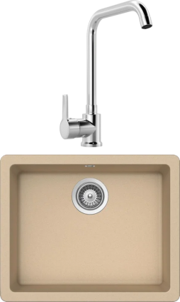 Комплект Мойка Schock Quadro 700524U 60 (N-100) Cristalite лунный камень + Смеситель MEGA Ege MG-PL10 хром