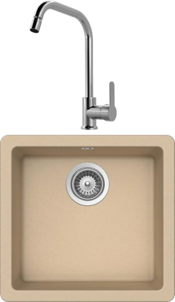 Комплект Мойка Schock Quadro 700516U 50 Cristalite лунный камень + Смеситель MEGA City MG- ZRV104 хром