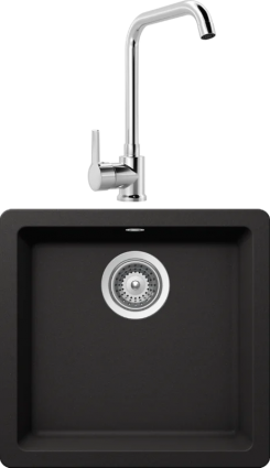 Комплект Мойка Schock Quadro 50 Cristalite неро + Смеситель MEGA Ege MG-PL10 хром