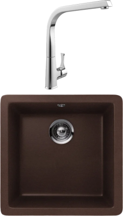 Комплект Мойка Schock Quadro 50 Cristalite мокка + Смеситель MEGA Mega