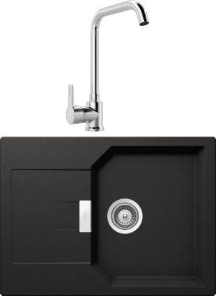 Комплект Мойка Schock Manhattan 45D Cristalite неро + Смеситель MEGA Ege MG-PL10 хром