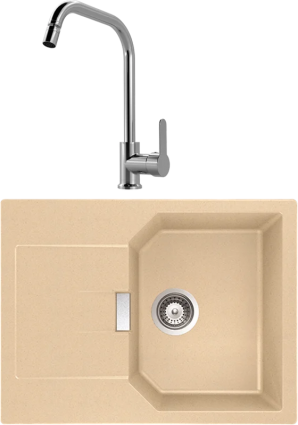 Комплект Мойка Schock Manhattan 45D Cristalite лунный камень + Смеситель MEGA City MG- ZRV104 хром